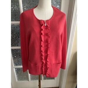 Talbots Cardigan Zip Front Cotton Rayon Blend Sz L Salmon Coral